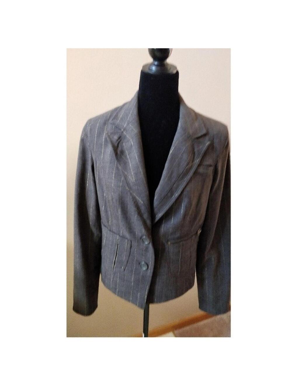 DKNY Jeans Gray Brown Gold Pinstripe Blazer Jacket – Women's Size Medium